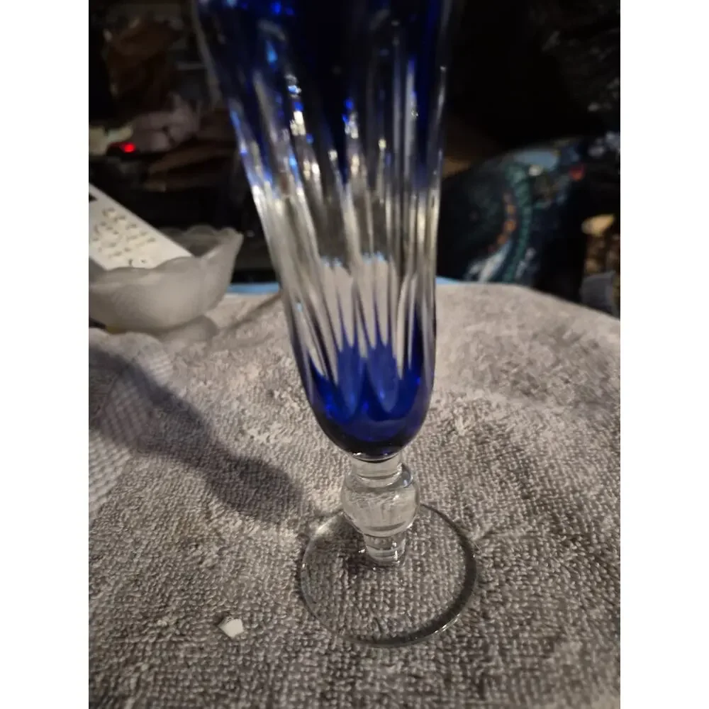 Vintage Towle Blue Cut To Clear Vase Distinctive Cobalt Blue Overlay With Clear